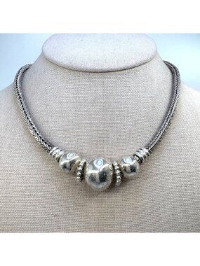 Beaded Design Wheat Link Chain Necklace Sterling Silver 925 Size 16" Length